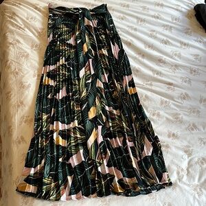 Gracia Tropical Pleated Maxi Skirt with Tie Front